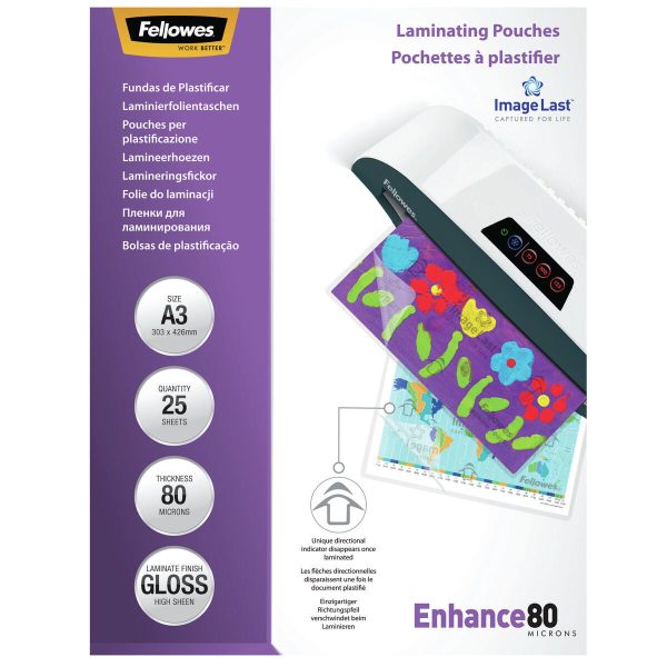 Laminating sleeves Fellowes 25 Units Transparent A3 Sale