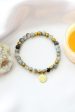 Mossy Agate Elastic Bracelet | 24K Lotus Flower Charm For Sale