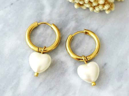 24K Pearl Hearts Hoop Earrings For Cheap