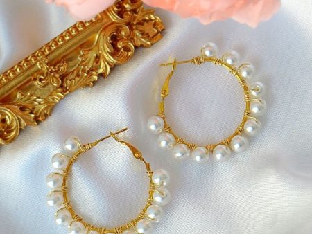 18 Karats Gold Hand Wired Pearl Hoops Online Hot Sale