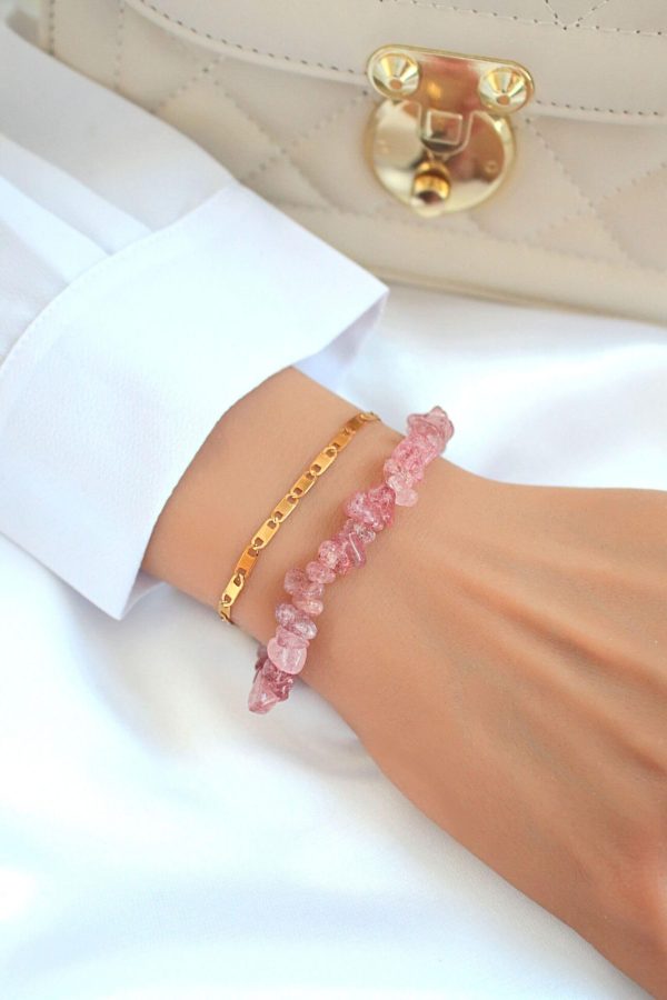 Strawberry Quartz & 24 Karats Double-Layered Bracelet Supply