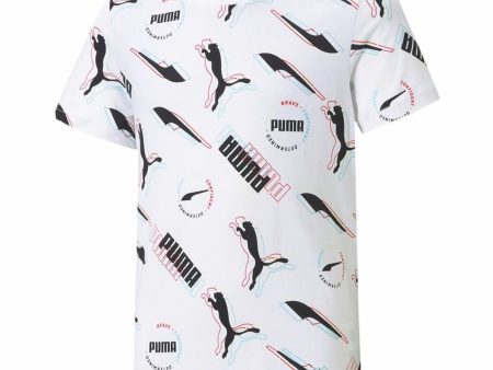 Child s Short Sleeve T-Shirt Puma AOP White Fashion