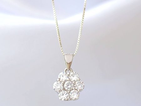 925 Silver Flower CZ Pendant Necklace on Sale