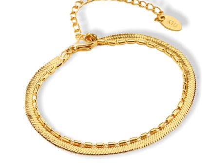 Flat Chain 18 Karats Two Layers Bracelet Supply