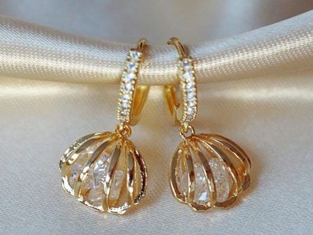 24 Karats Sea Shell Cubic Zirconia Hoops Online Sale