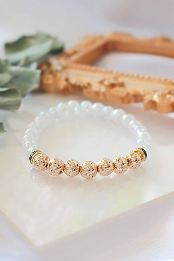 Aroma Diffuser Bracelet – Golden Lava Stone Elastic Bracelet Online Sale