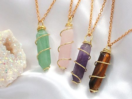 18K Double Ended Natural Healing Crystals Hand Wired Necklace For Sale