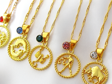 18K Zodiac Sign and Birthstone Necklace Hot on Sale