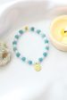 Aquamarine Elastic Bracelet | 24K Lotus Flower Charm For Cheap