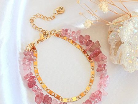 Strawberry Quartz & 24 Karats Double-Layered Bracelet Supply