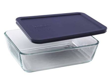 PYREX - Storage Rectangular Dish with Dark Blue Plastic Cover, Clear - 6 Cups Online